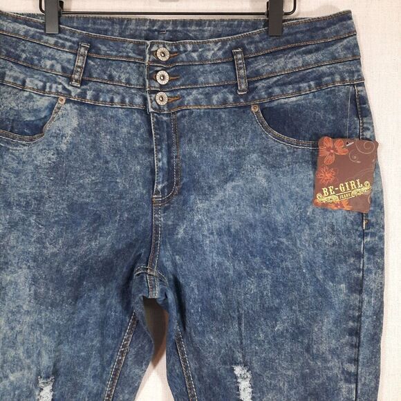 Be-Girl Skinny Jeans Plus Size 18 Distressed Acid Wash High-Rise Corset Waist - Picture 2 of 16